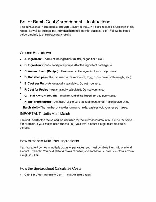 Baker's Cost & Pricing System (SENT TO EMAIL)